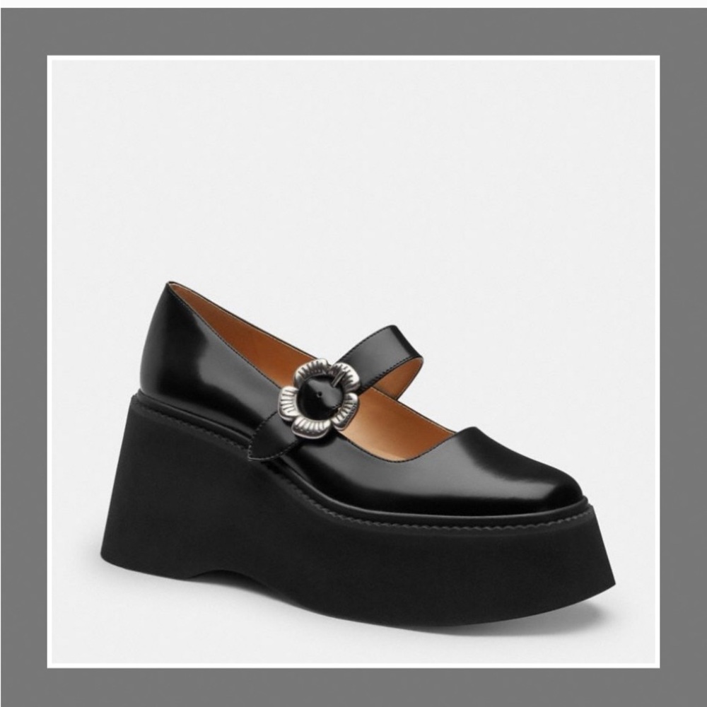 Coach Black Patent Leather Platform Shoes with Buckle Detail. New in box!